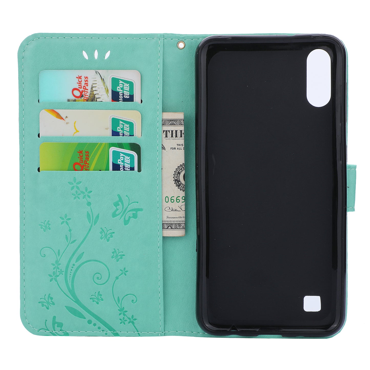 Imprint Butterfly Flower Leather Wallet Case for Samsung Galaxy A10