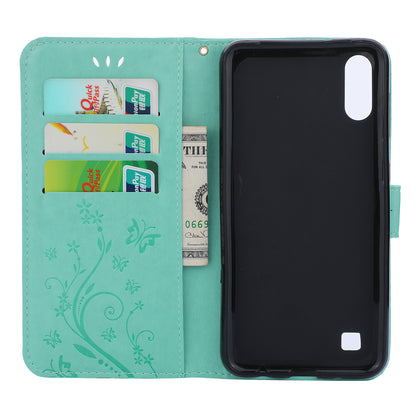Imprint Butterfly Flower Leather Wallet Case for Samsung Galaxy A10