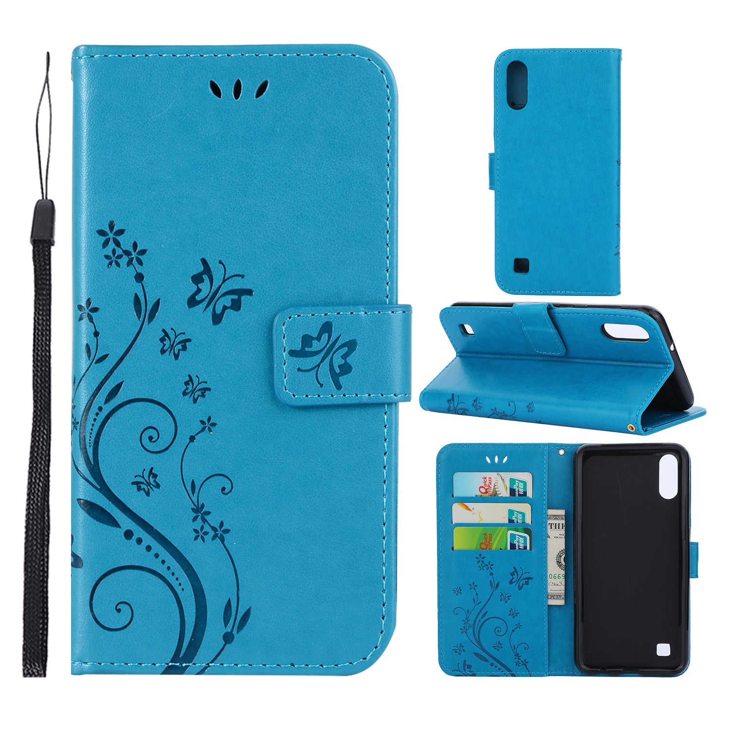 Imprint Butterfly Flower Leather Wallet Case for Samsung Galaxy A10