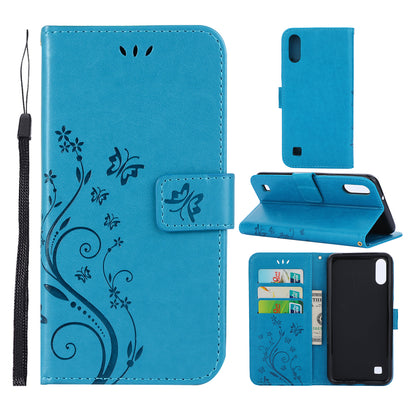 Imprint Butterfly Flower Leather Wallet Case for Samsung Galaxy A10
