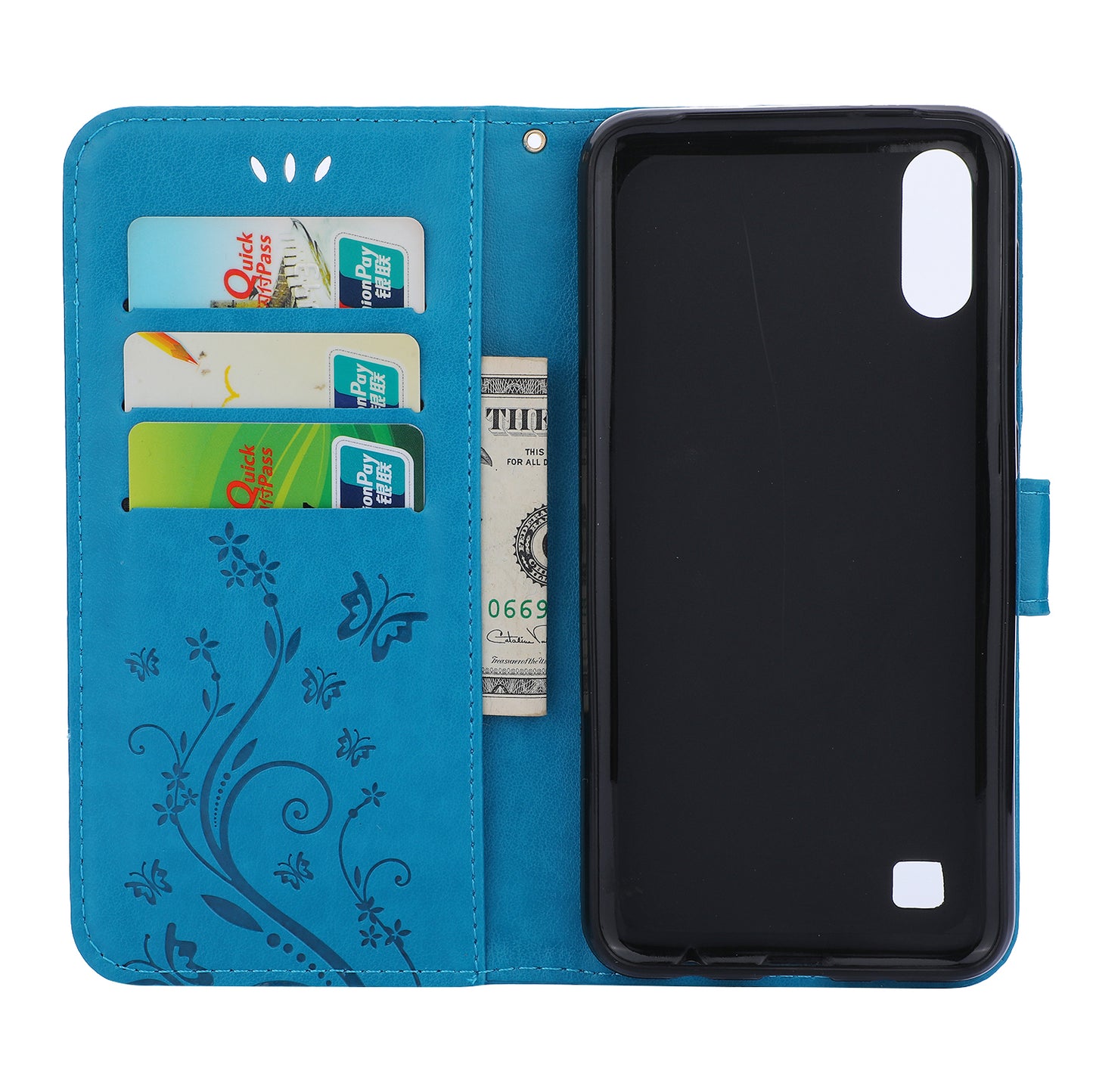 Imprint Butterfly Flower Leather Wallet Case for Samsung Galaxy A10