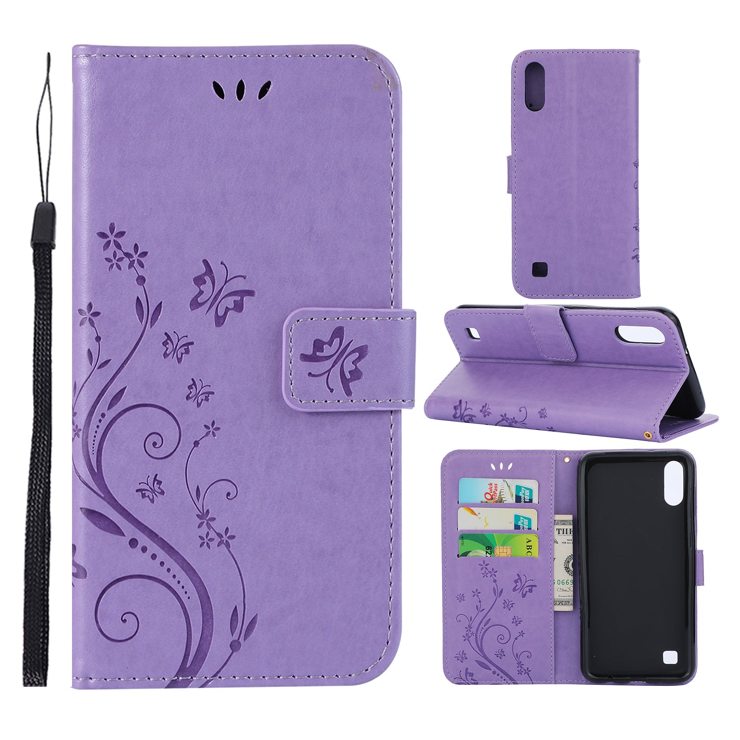Imprint Butterfly Flower Leather Wallet Case for Samsung Galaxy A10