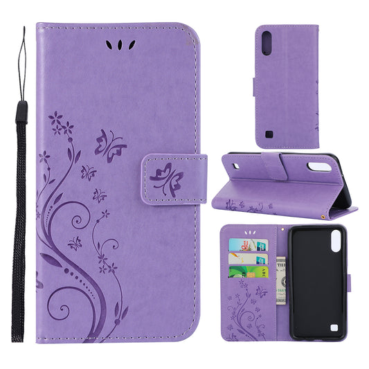 Imprint Butterfly Flower Leather Wallet Case for Samsung Galaxy A10
