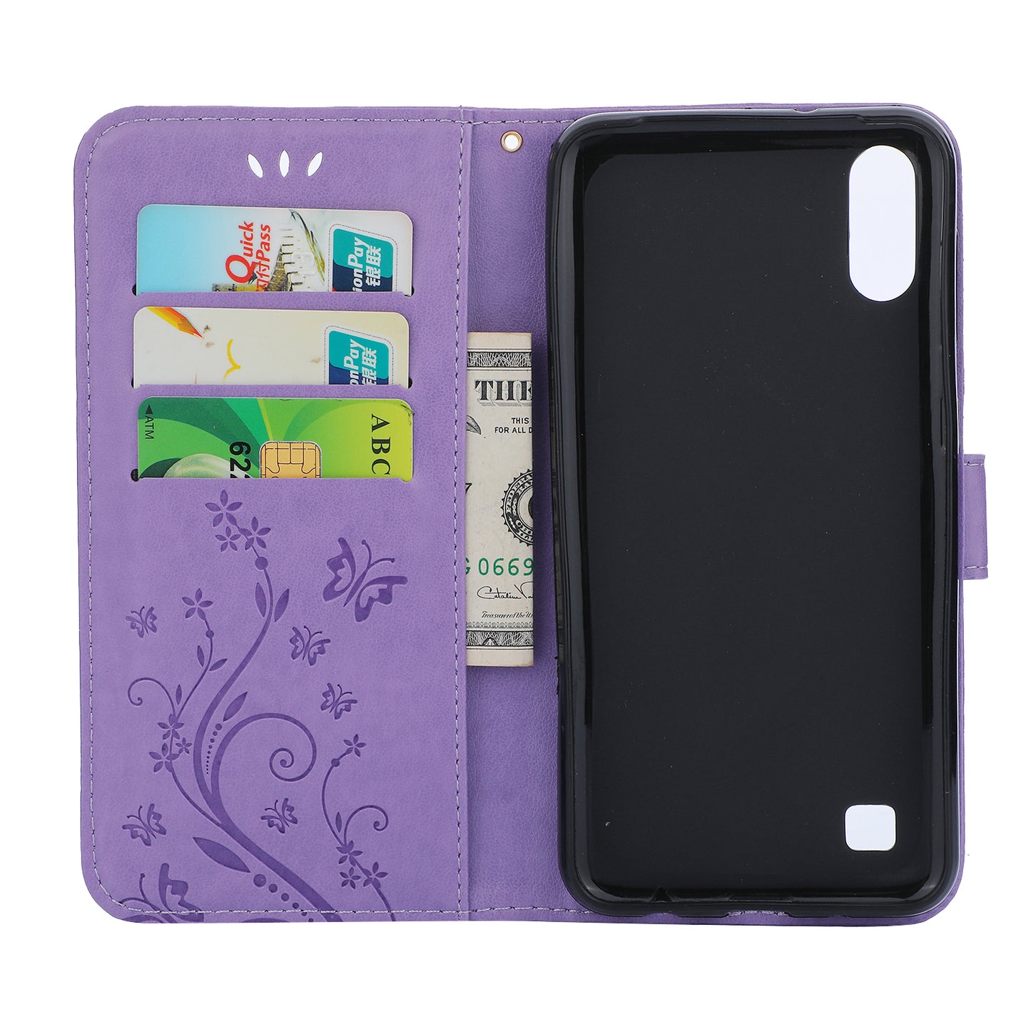 Imprint Butterfly Flower Leather Wallet Case for Samsung Galaxy A10