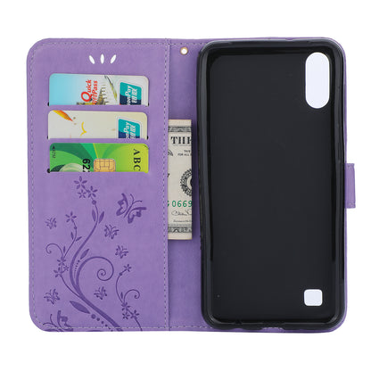 Imprint Butterfly Flower Leather Wallet Case for Samsung Galaxy A10