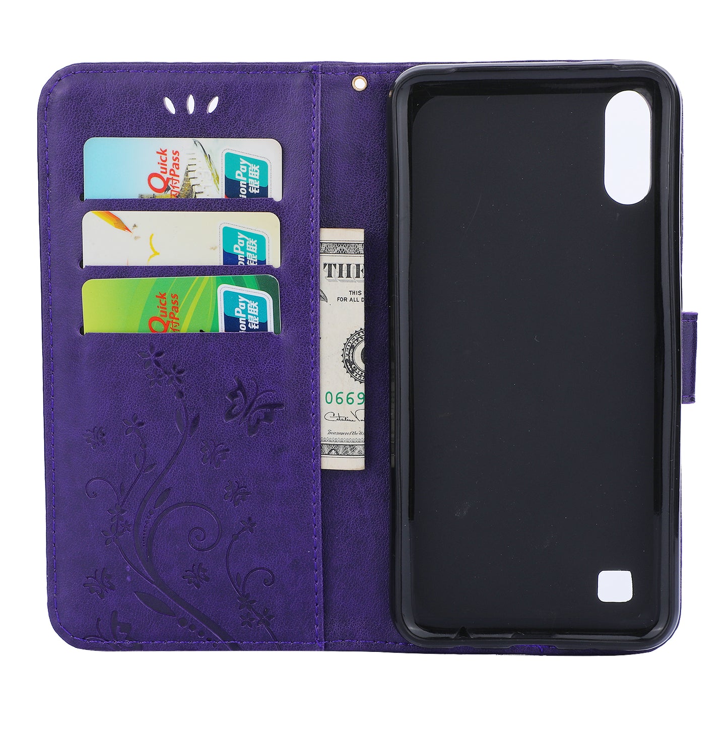 Imprint Butterfly Flower Leather Wallet Case for Samsung Galaxy A10