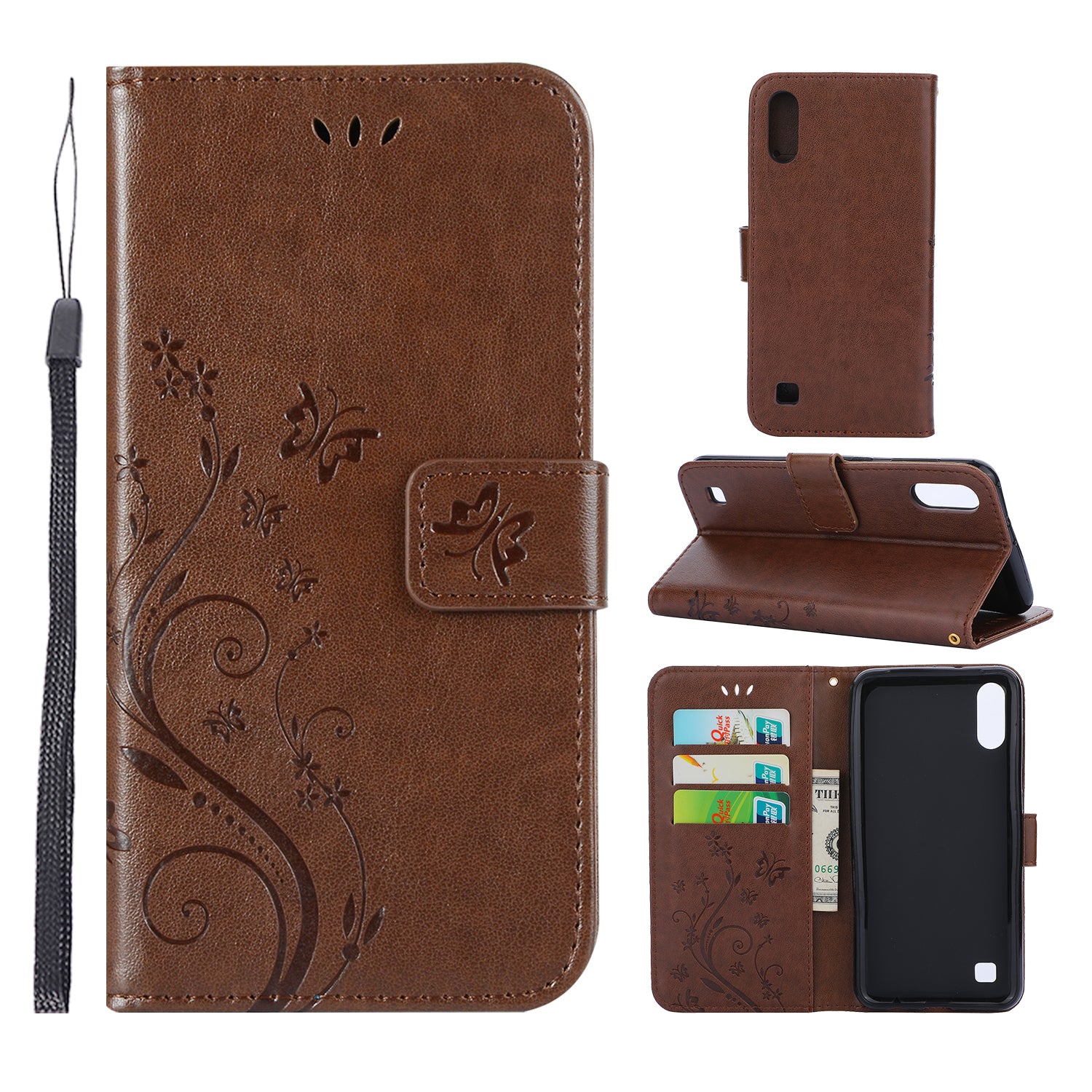 Imprint Butterfly Flower Leather Wallet Case for Samsung Galaxy A10