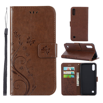 Imprint Butterfly Flower Leather Wallet Case for Samsung Galaxy A10
