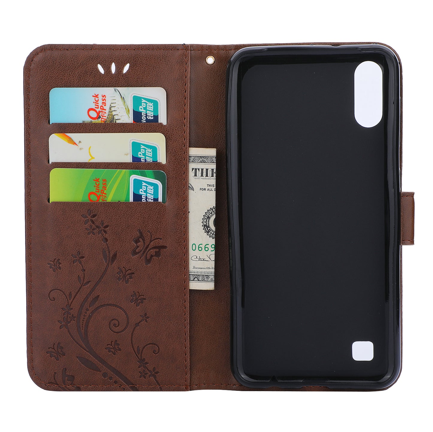 Imprint Butterfly Flower Leather Wallet Case for Samsung Galaxy A10
