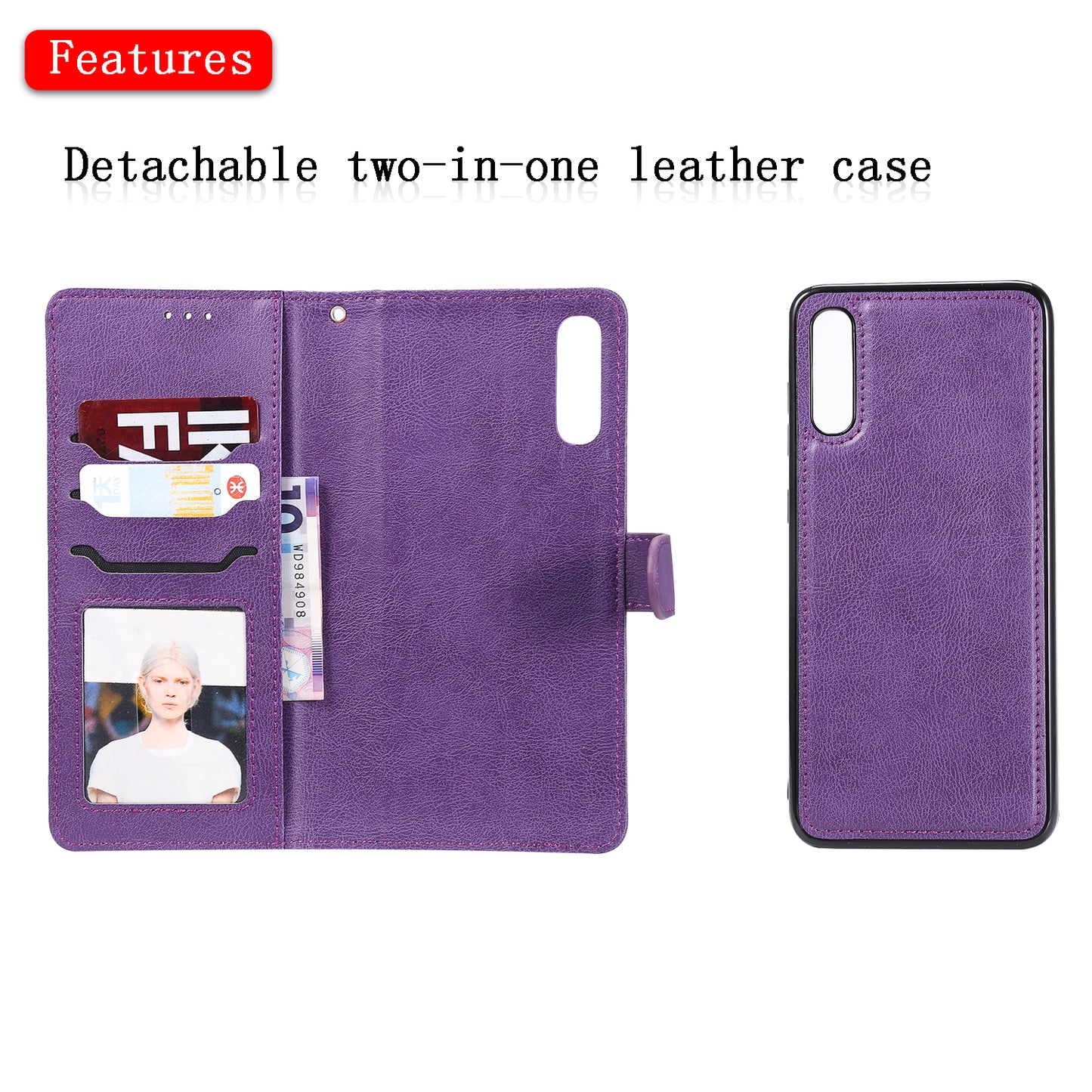 Magnetic KT Leather Series-3 Detachable 2-in-1 Wallet Leather Stand Case for Samsung Galaxy A70