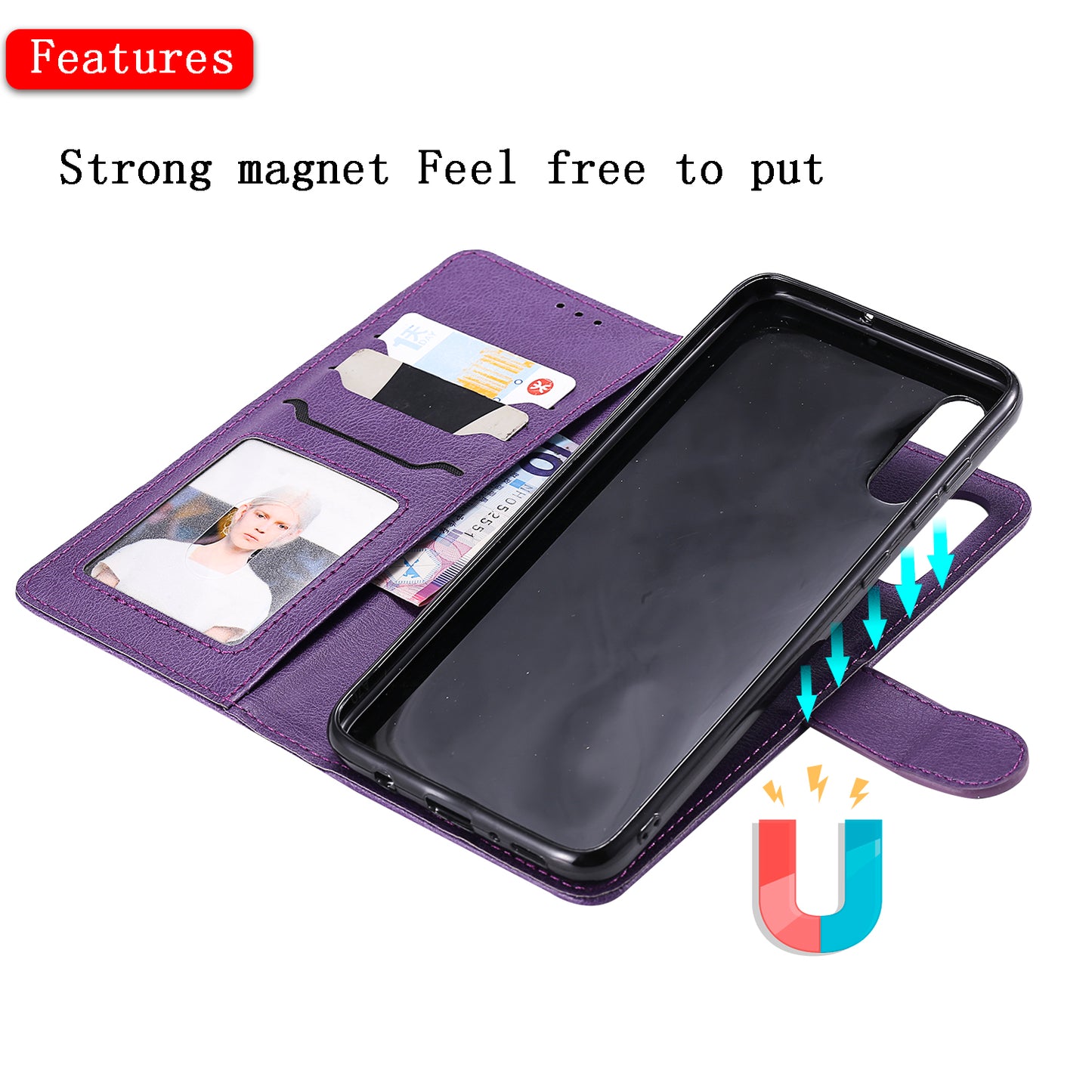 Magnetic KT Leather Series-3 Detachable 2-in-1 Wallet Leather Stand Case for Samsung Galaxy A70