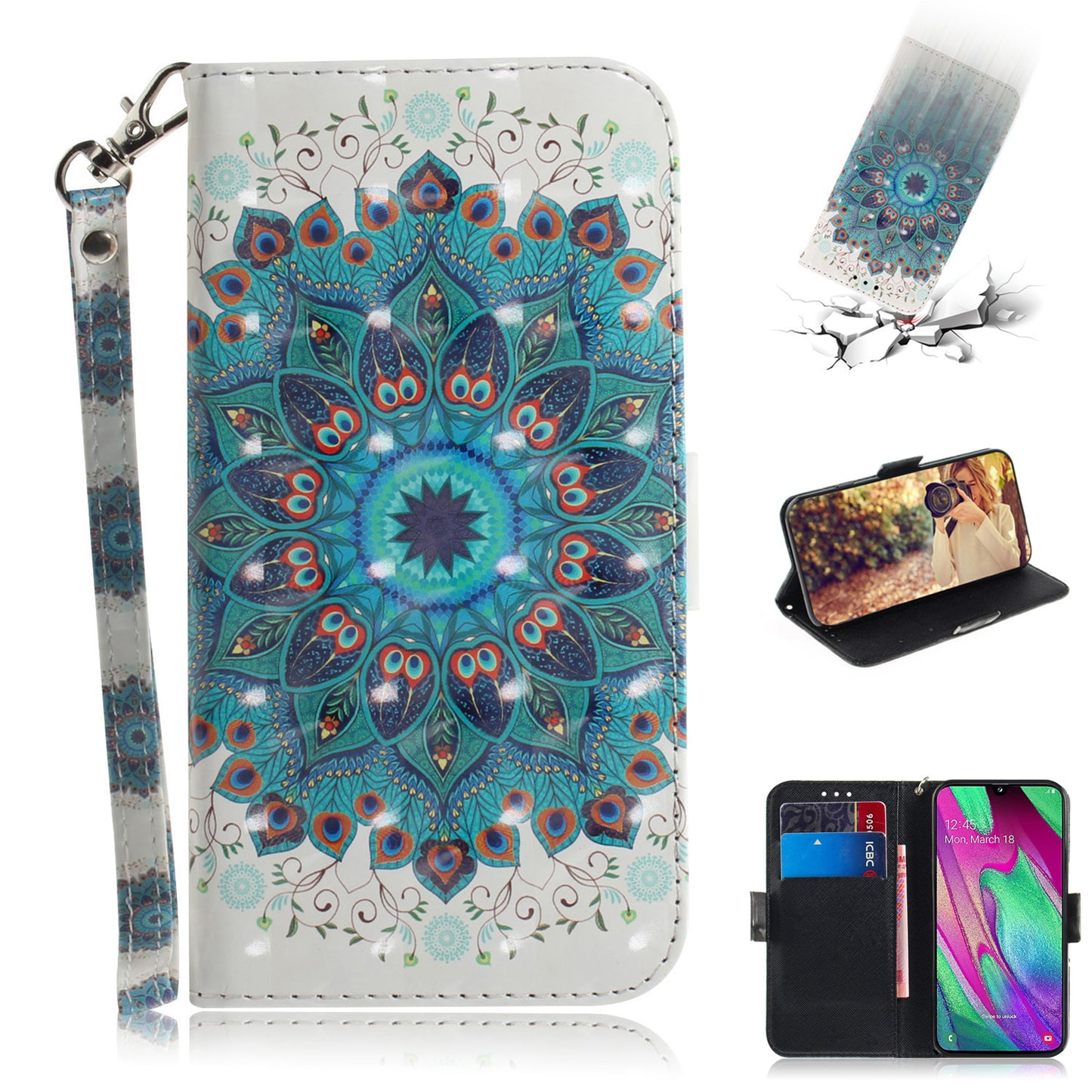 Pattern Printing Light Spot Decor Leather Protection Case for Samsung Galaxy A40