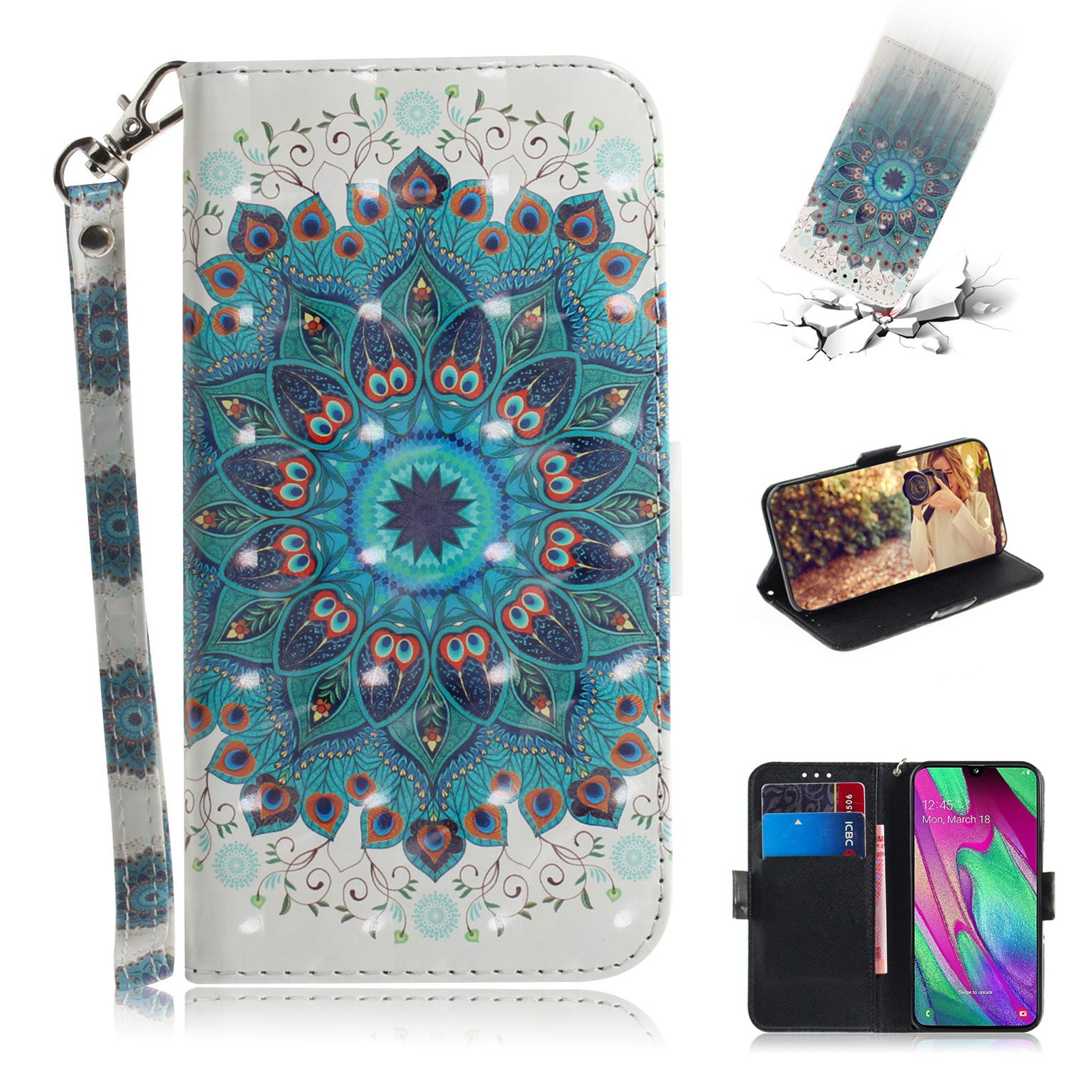 Pattern Printing Light Spot Decor Leather Protection Case for Samsung Galaxy A40