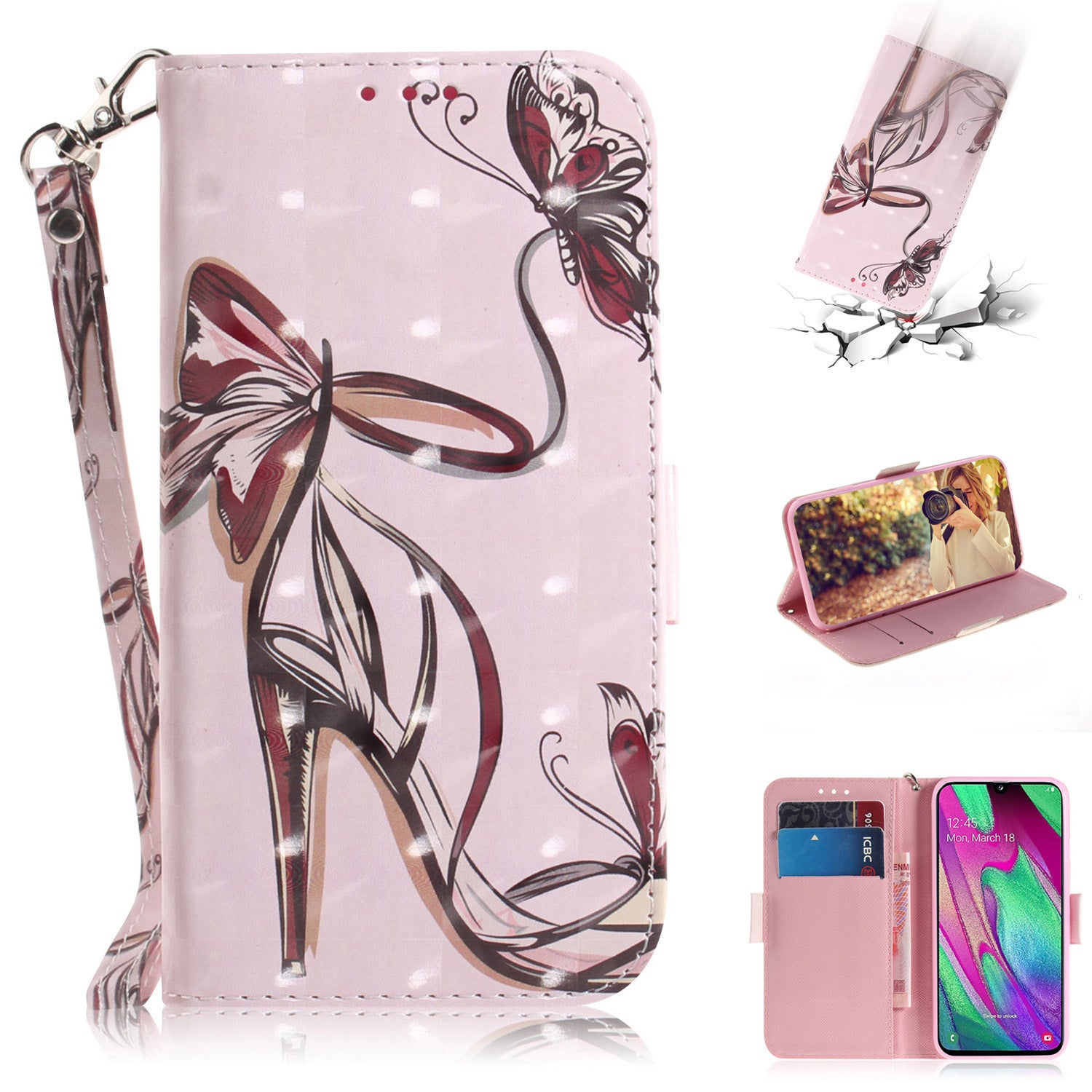 Pattern Printing Light Spot Decor Leather Protection Case for Samsung Galaxy A40