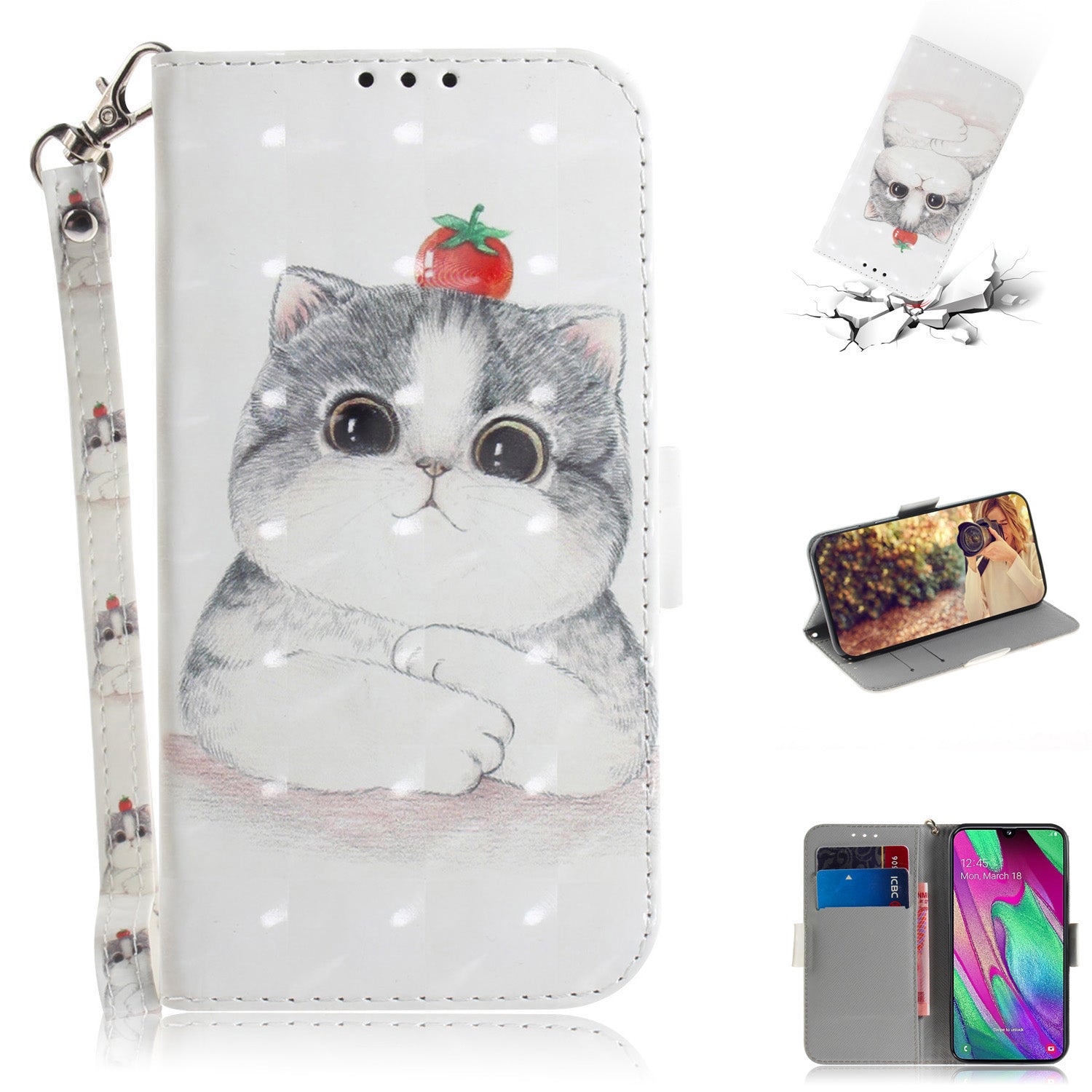 Pattern Printing Light Spot Decor Leather Protection Case for Samsung Galaxy A40