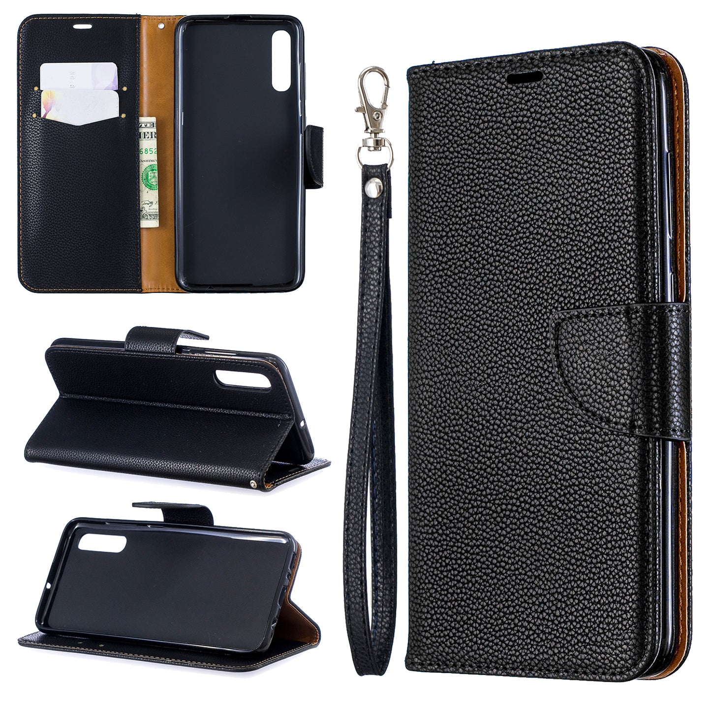 Litchi Skin PU Leather Stand Wallet Case for Samsung Galaxy A70