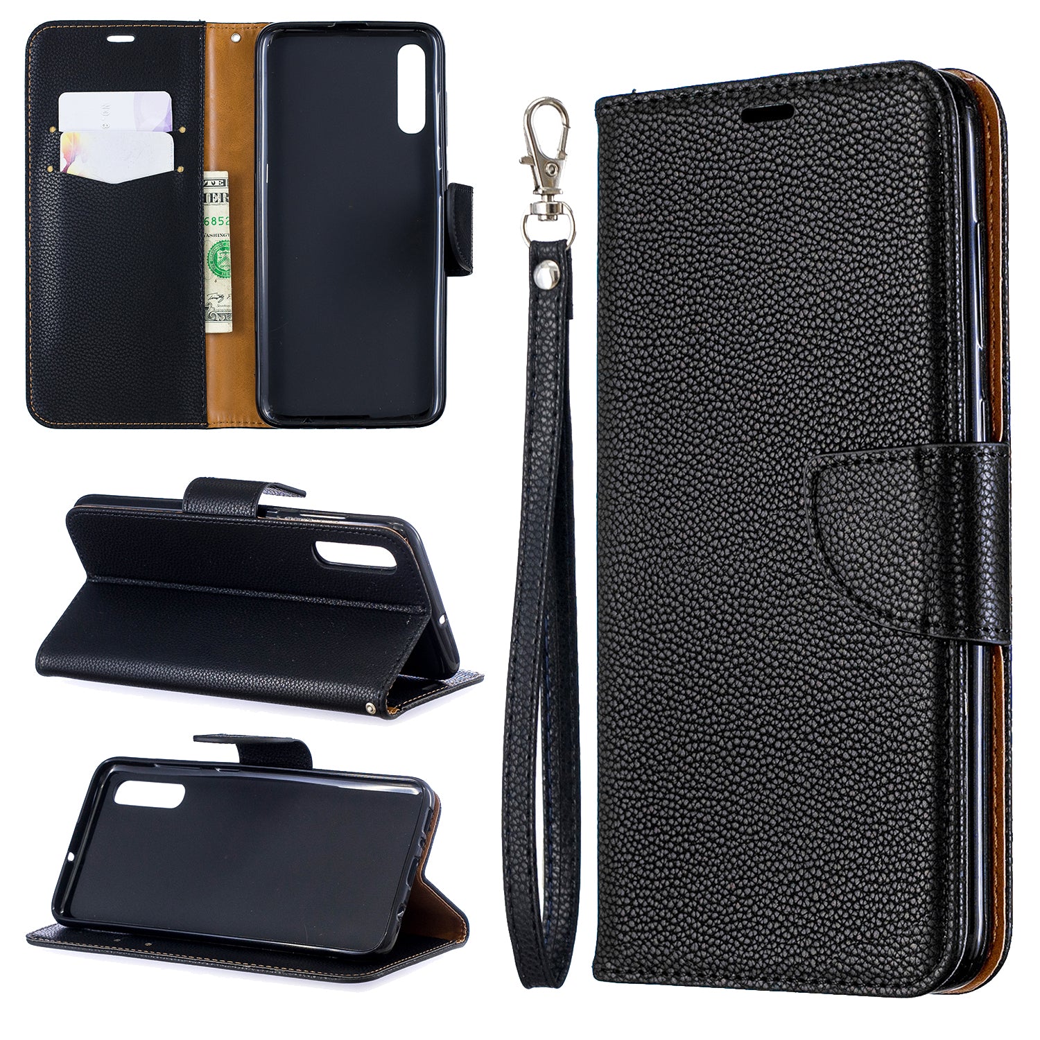 Litchi Skin PU Leather Stand Wallet Case for Samsung Galaxy A70