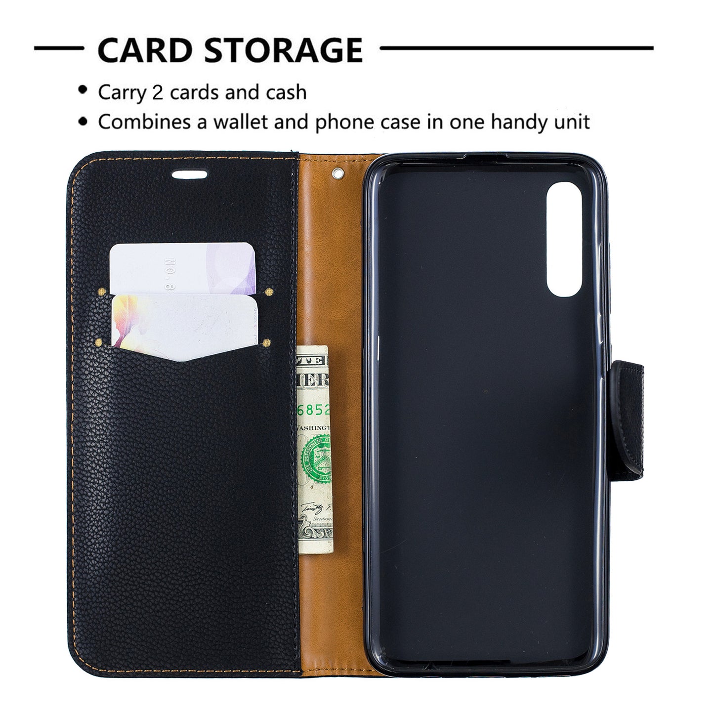 Litchi Skin PU Leather Stand Wallet Case for Samsung Galaxy A70