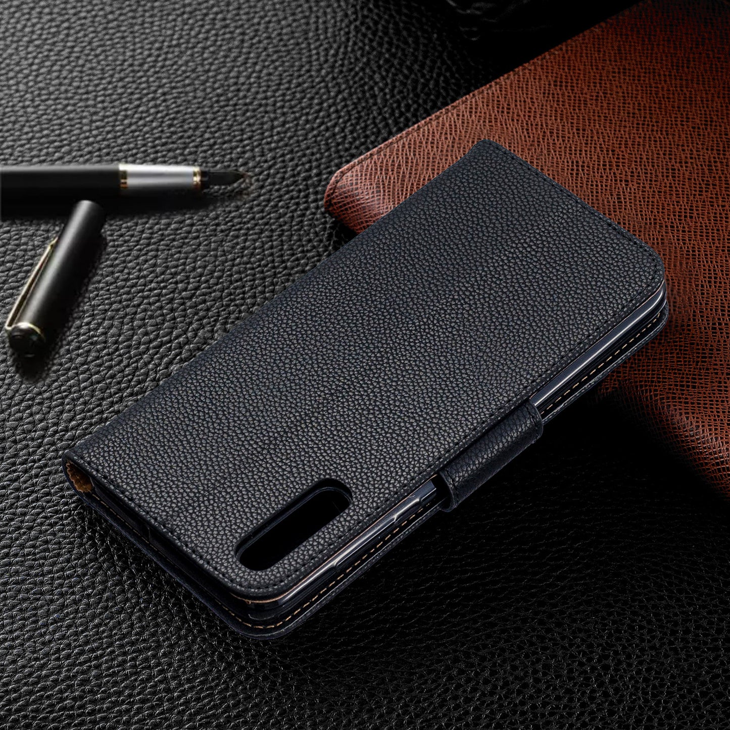Litchi Skin PU Leather Stand Wallet Case for Samsung Galaxy A70