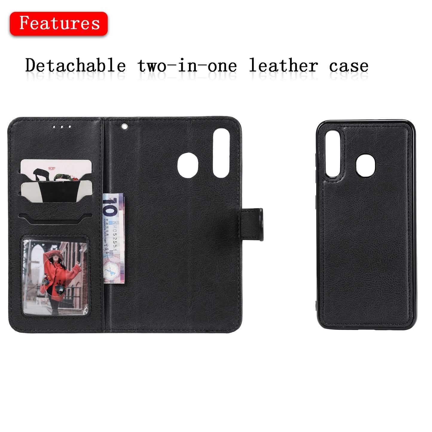 Magnetic KT Leather Series-3 Detachable 2-in-1 Wallet Leather Stand Case for Samsung Galaxy A50 / A30 / A20