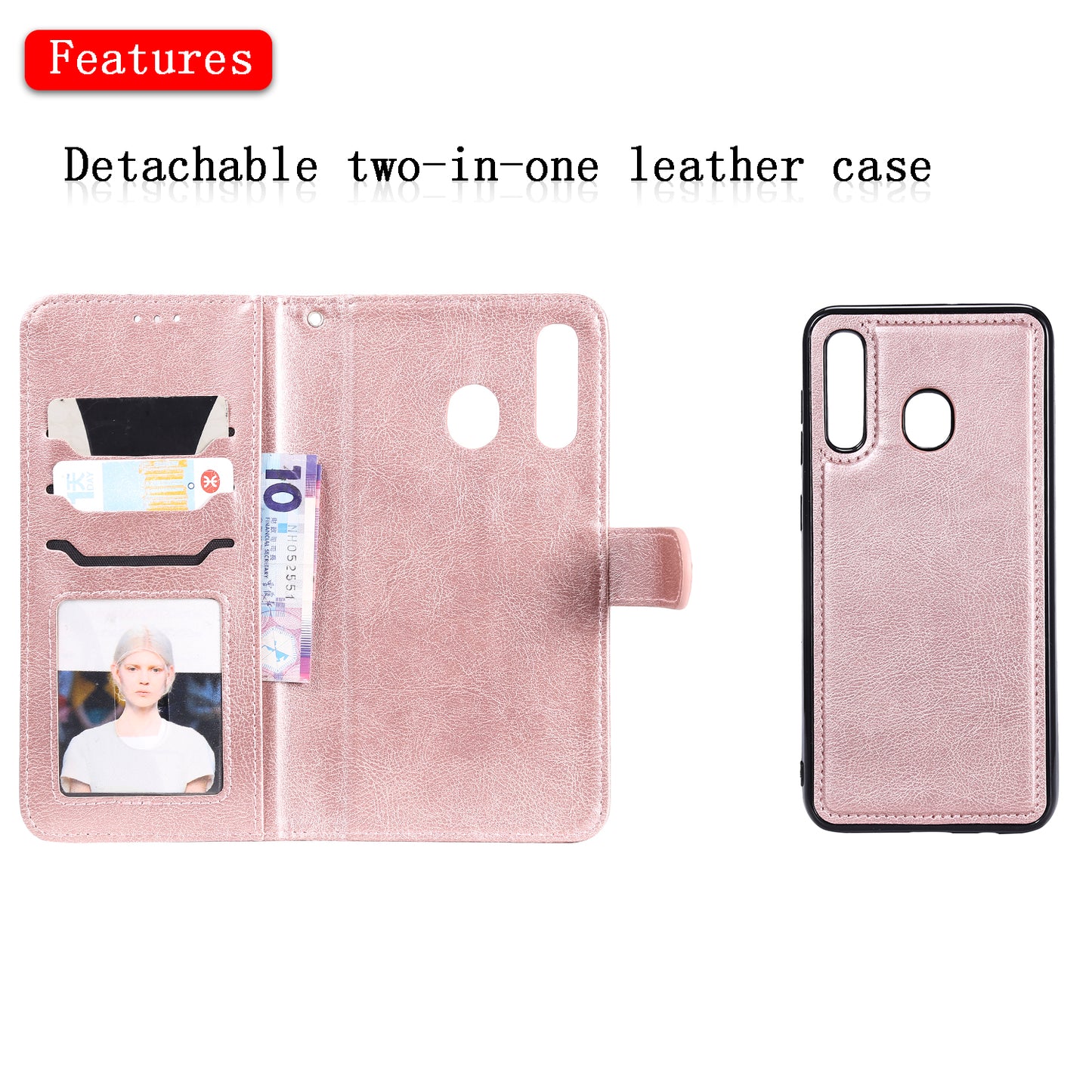 Magnetic KT Leather Series-3 Detachable 2-in-1 Wallet Leather Stand Case for Samsung Galaxy A50 / A30 / A20