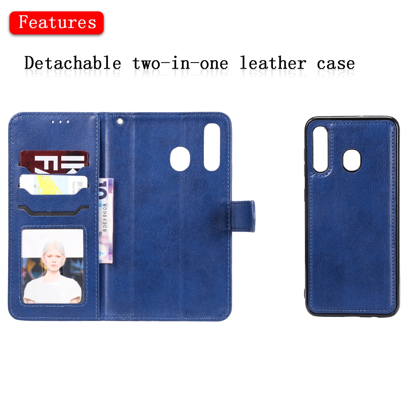 Magnetic KT Leather Series-3 Detachable 2-in-1 Wallet Leather Stand Case for Samsung Galaxy A50 / A30 / A20