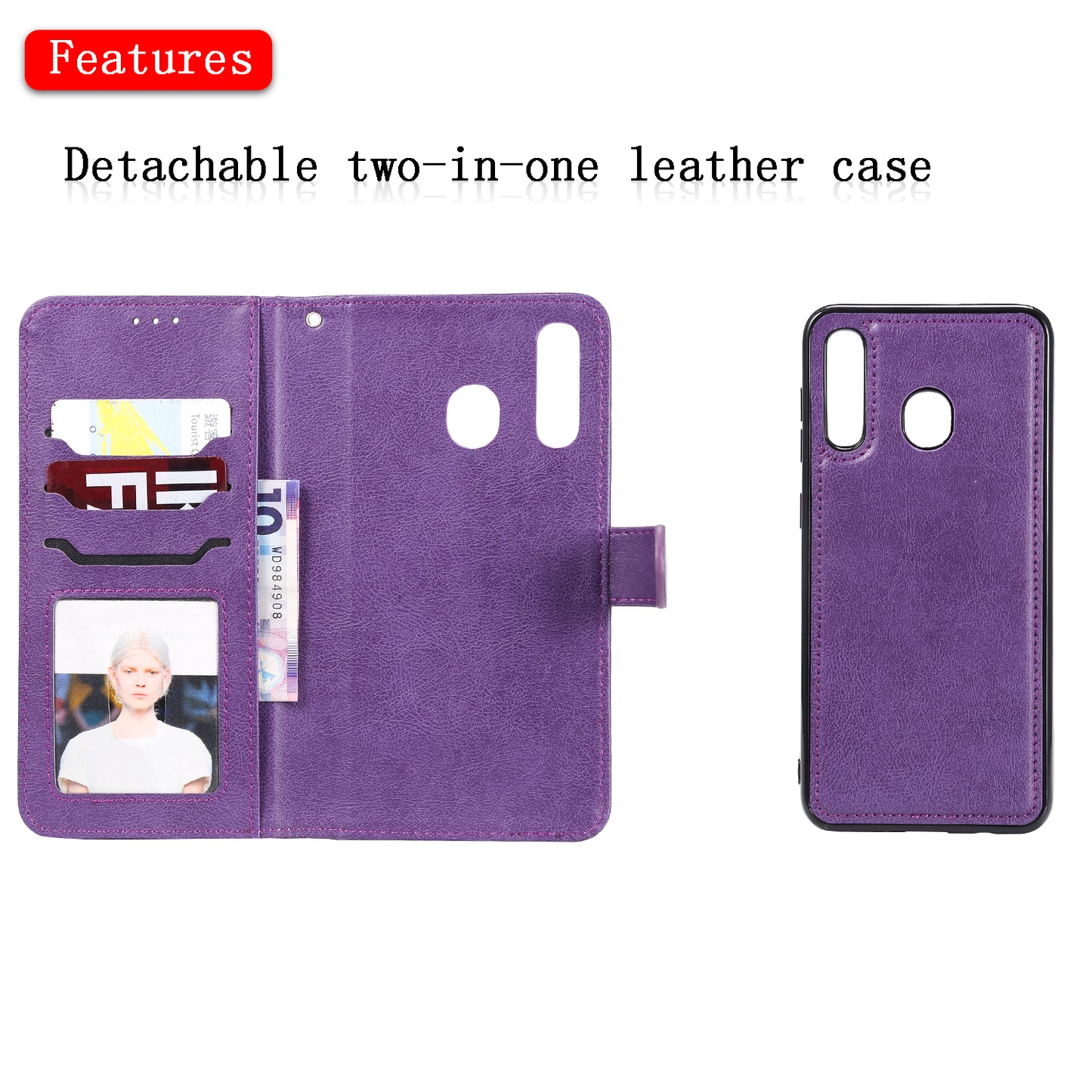 Magnetic KT Leather Series-3 Detachable 2-in-1 Wallet Leather Stand Case for Samsung Galaxy A50 / A30 / A20