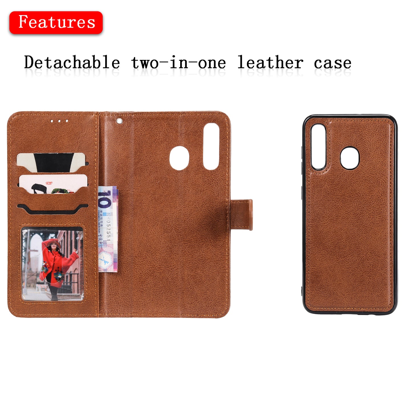 Magnetic KT Leather Series-3 Detachable 2-in-1 Wallet Leather Stand Case for Samsung Galaxy A50 / A30 / A20
