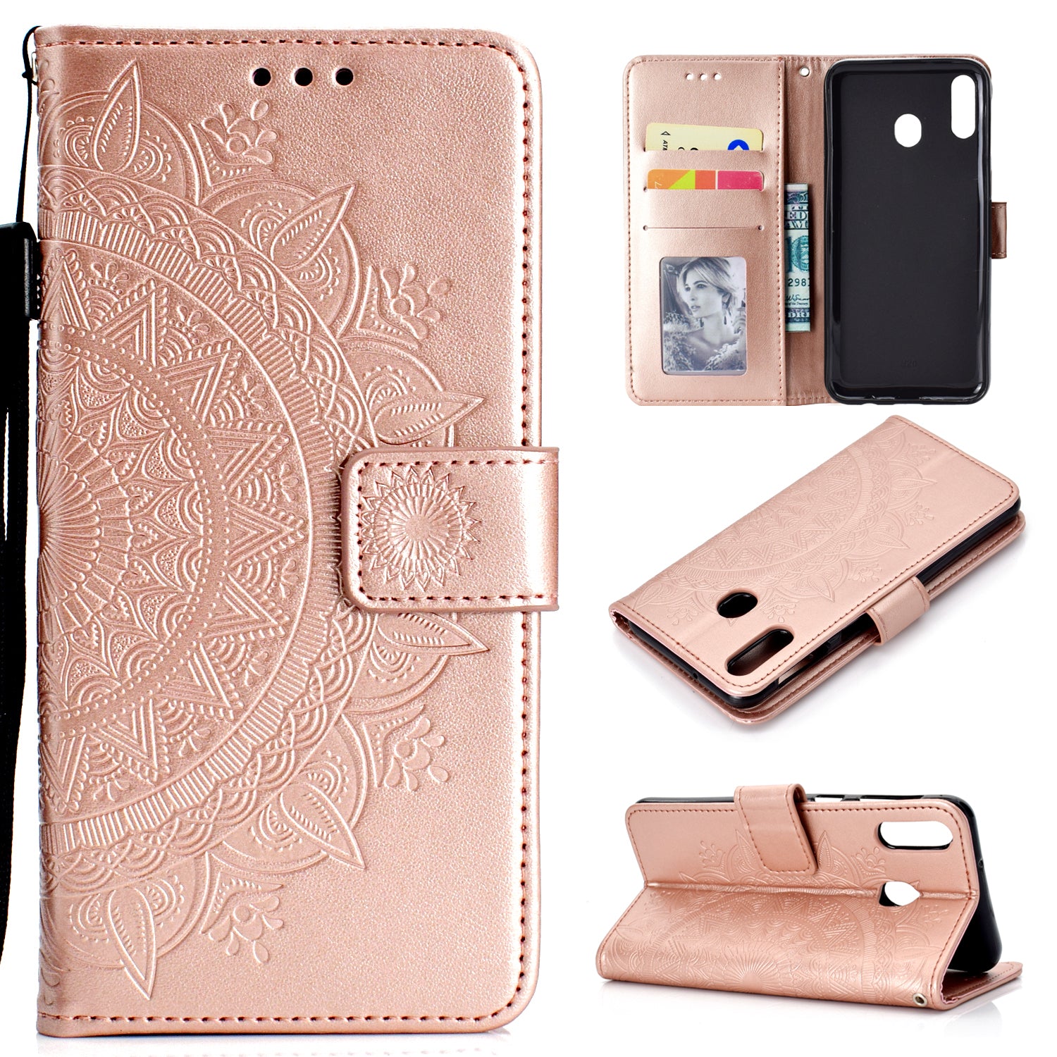 Imprint Flower Leather Wallet Case for Samsung Galaxy A30/A20