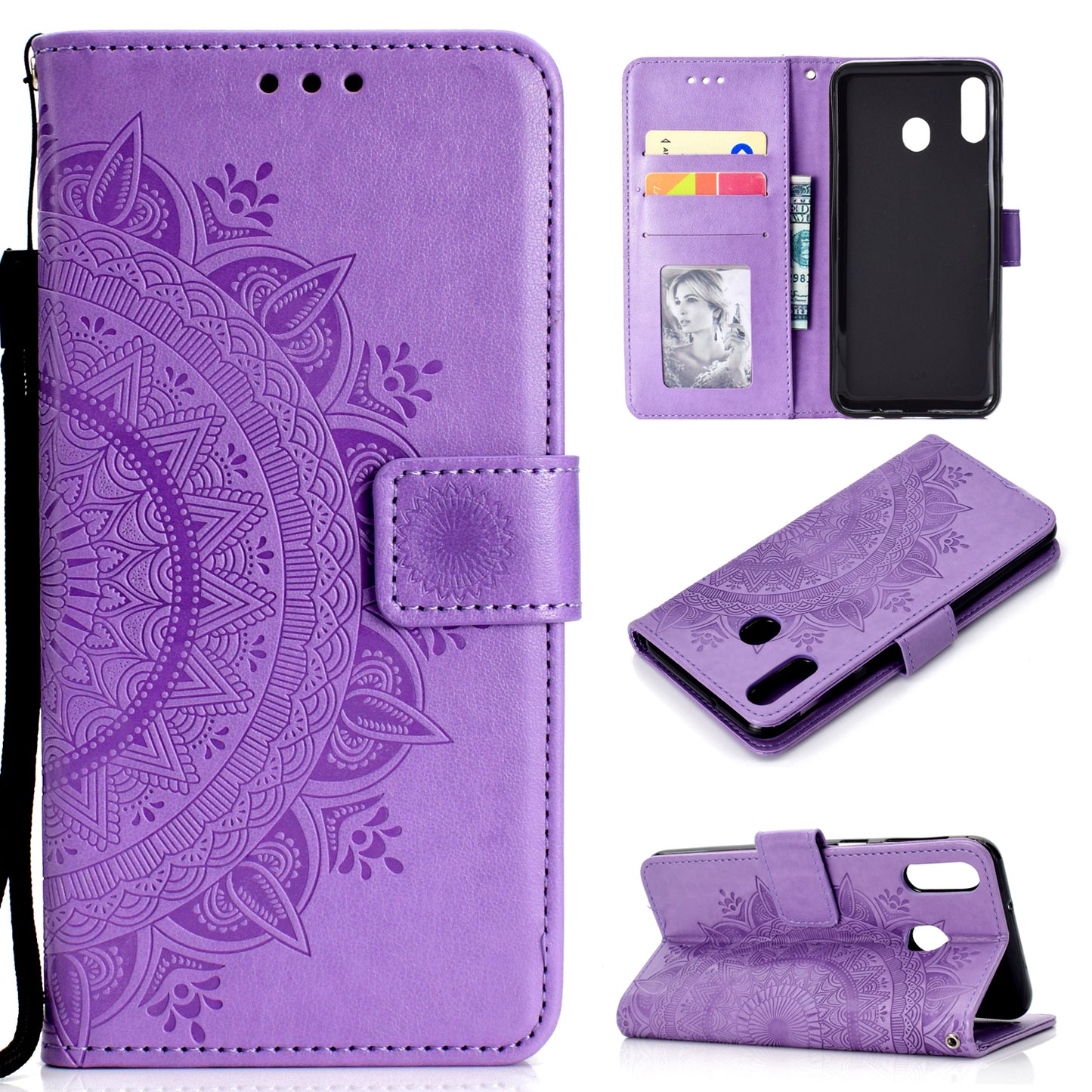 Imprint Flower Leather Wallet Case for Samsung Galaxy A30/A20