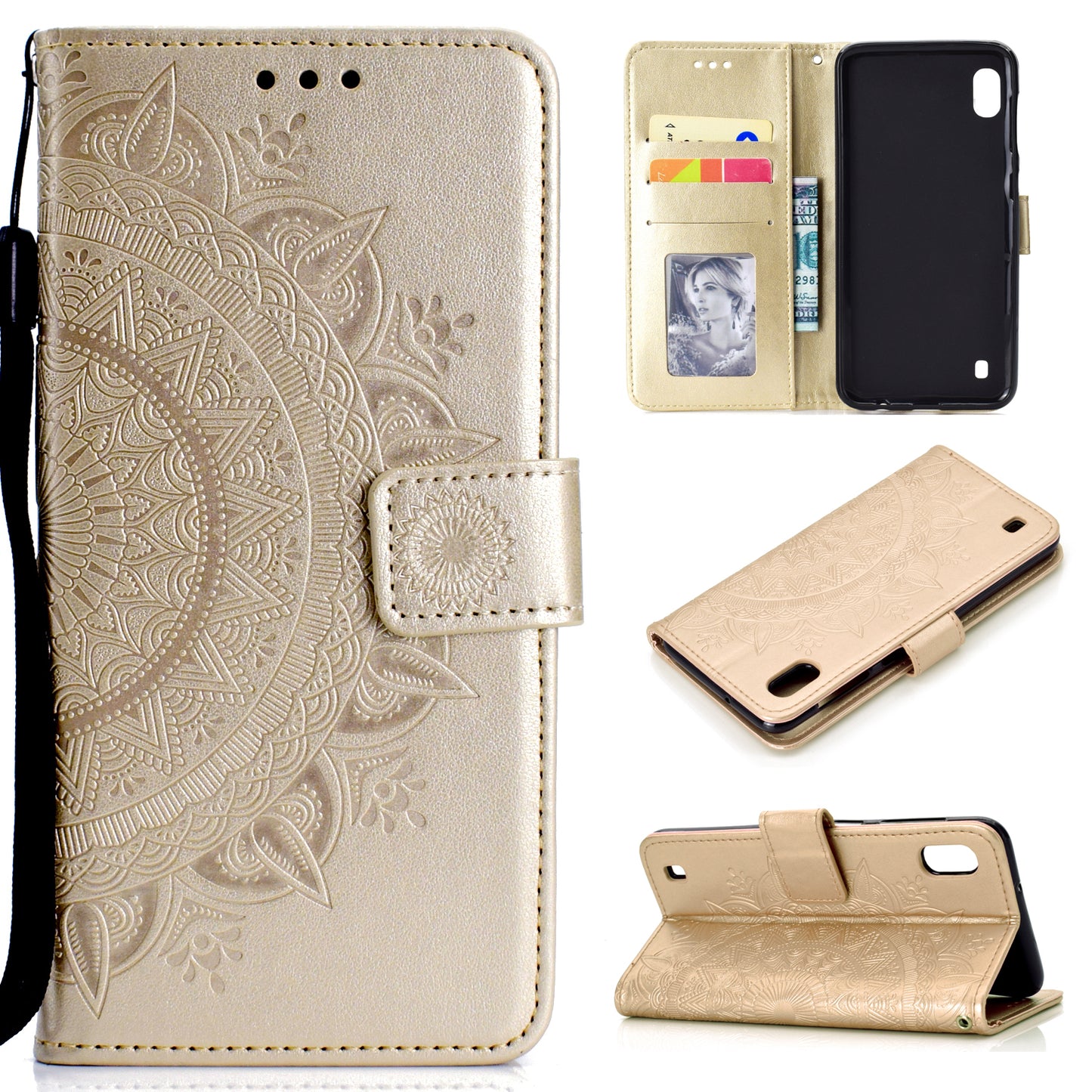 Imprint Flower Leather Wallet Case for Samsung Galaxy A10