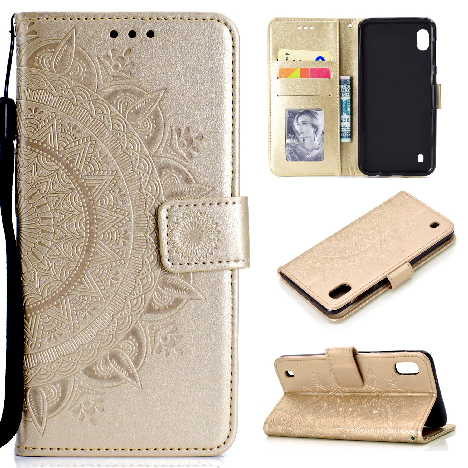 Imprint Flower Leather Wallet Case for Samsung Galaxy A10