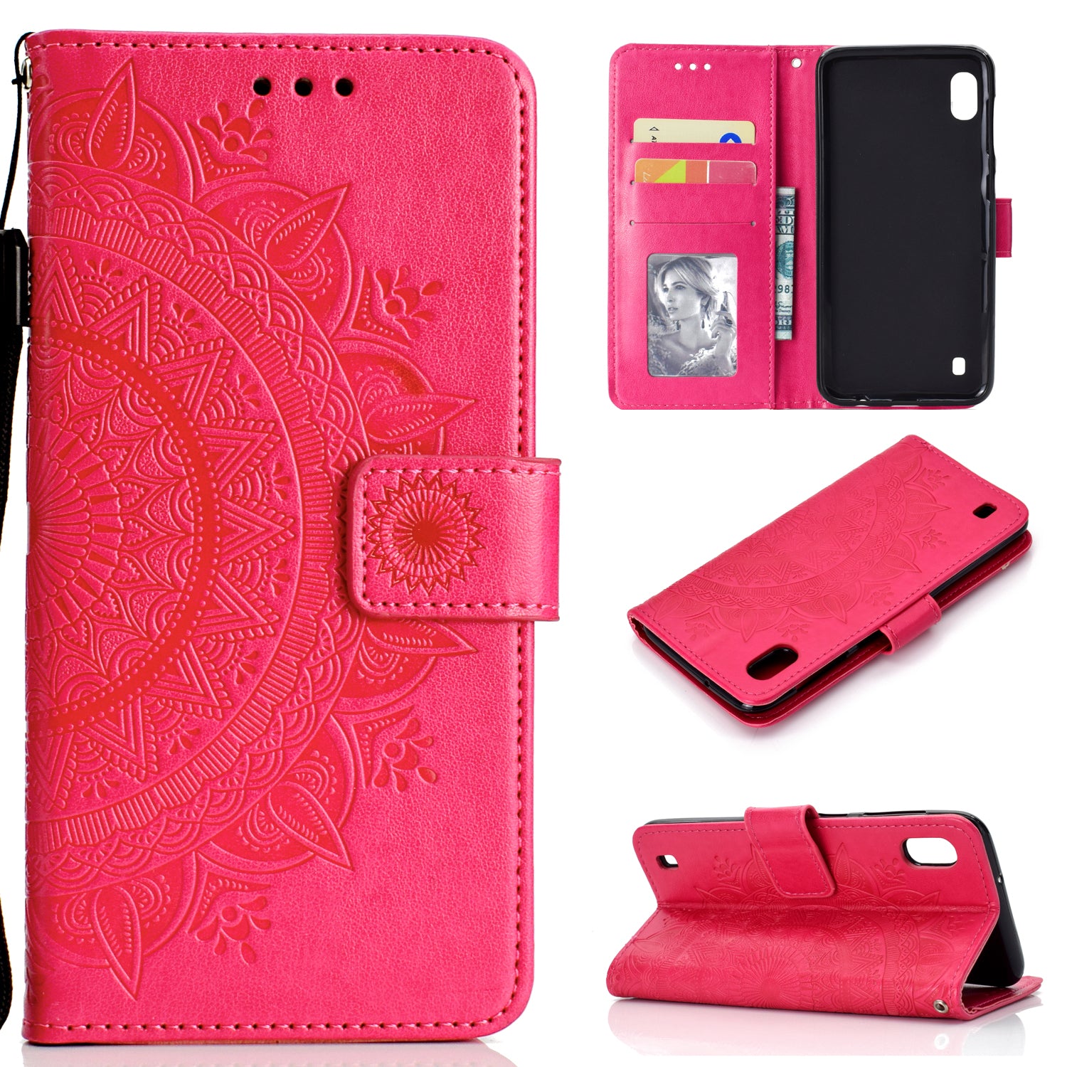 Imprint Flower Leather Wallet Case for Samsung Galaxy A10
