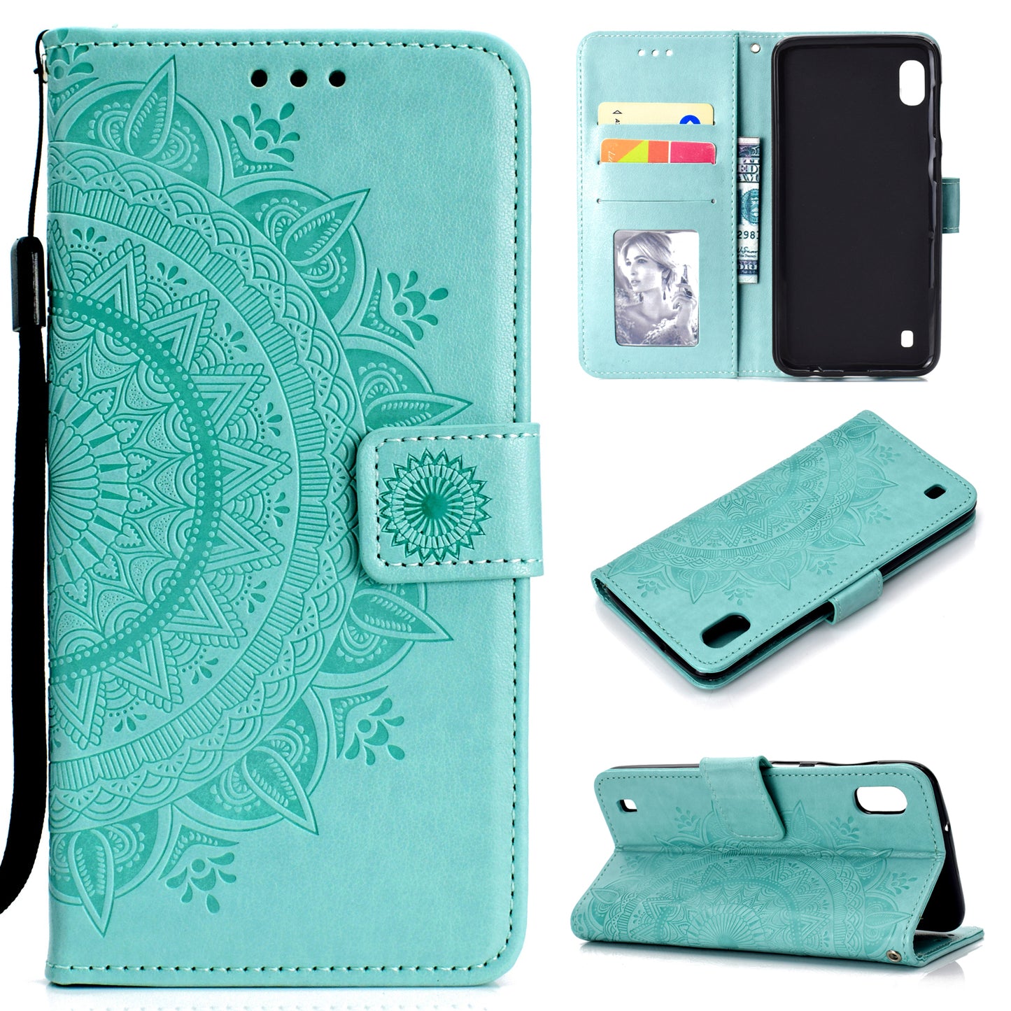 Imprint Flower Leather Wallet Case for Samsung Galaxy A10