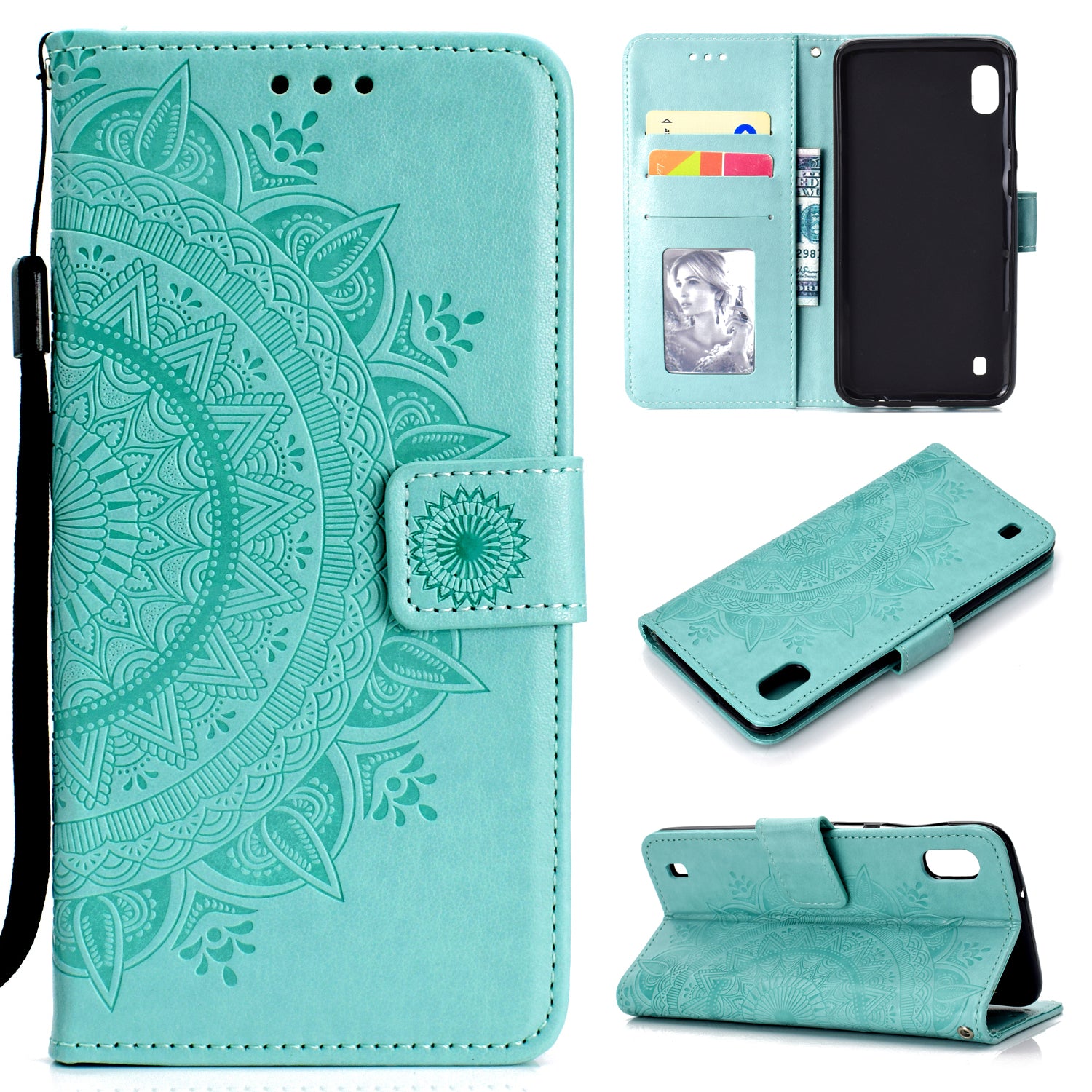 Imprint Flower Leather Wallet Case for Samsung Galaxy A10