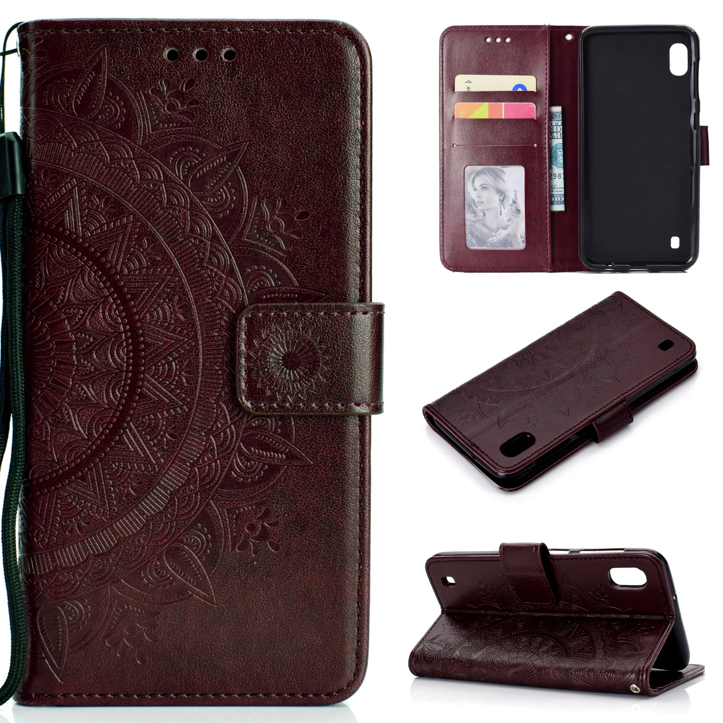 Imprint Flower Leather Wallet Case for Samsung Galaxy A10