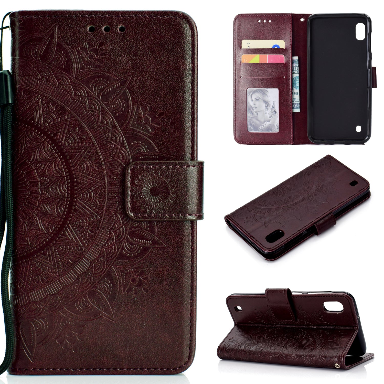 Imprint Flower Leather Wallet Case for Samsung Galaxy A10