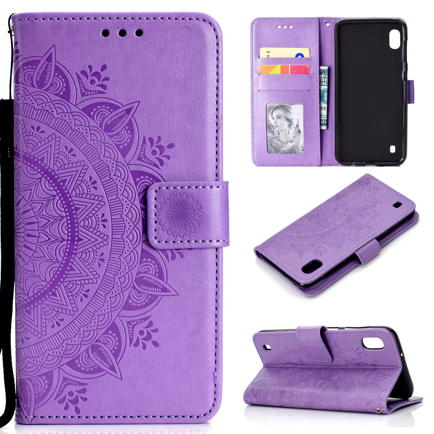 Imprint Flower Leather Wallet Case for Samsung Galaxy A10