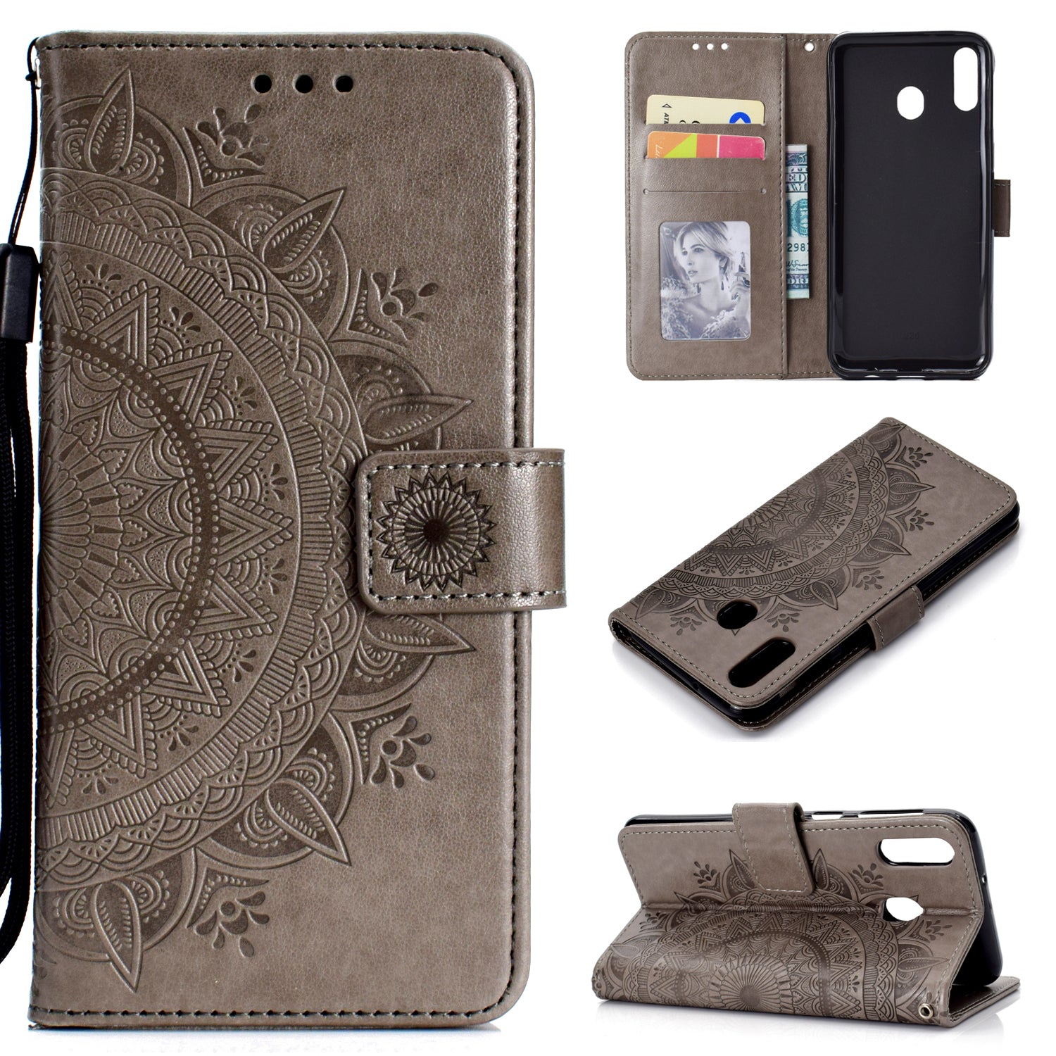 Imprint Flower Leather Wallet Case for Samsung Galaxy M20