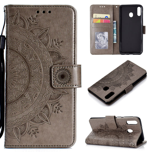 Imprint Flower Leather Wallet Case for Samsung Galaxy M20
