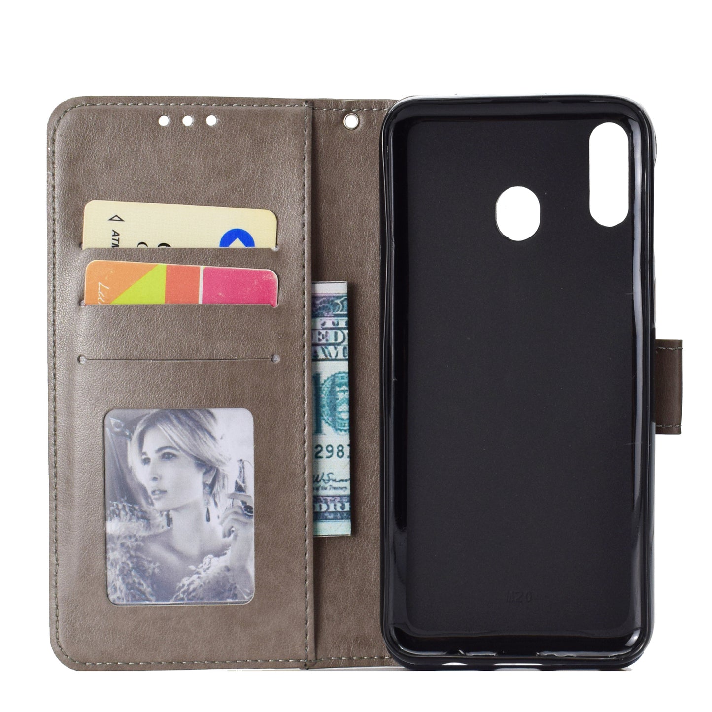 Imprint Flower Leather Wallet Case for Samsung Galaxy M20