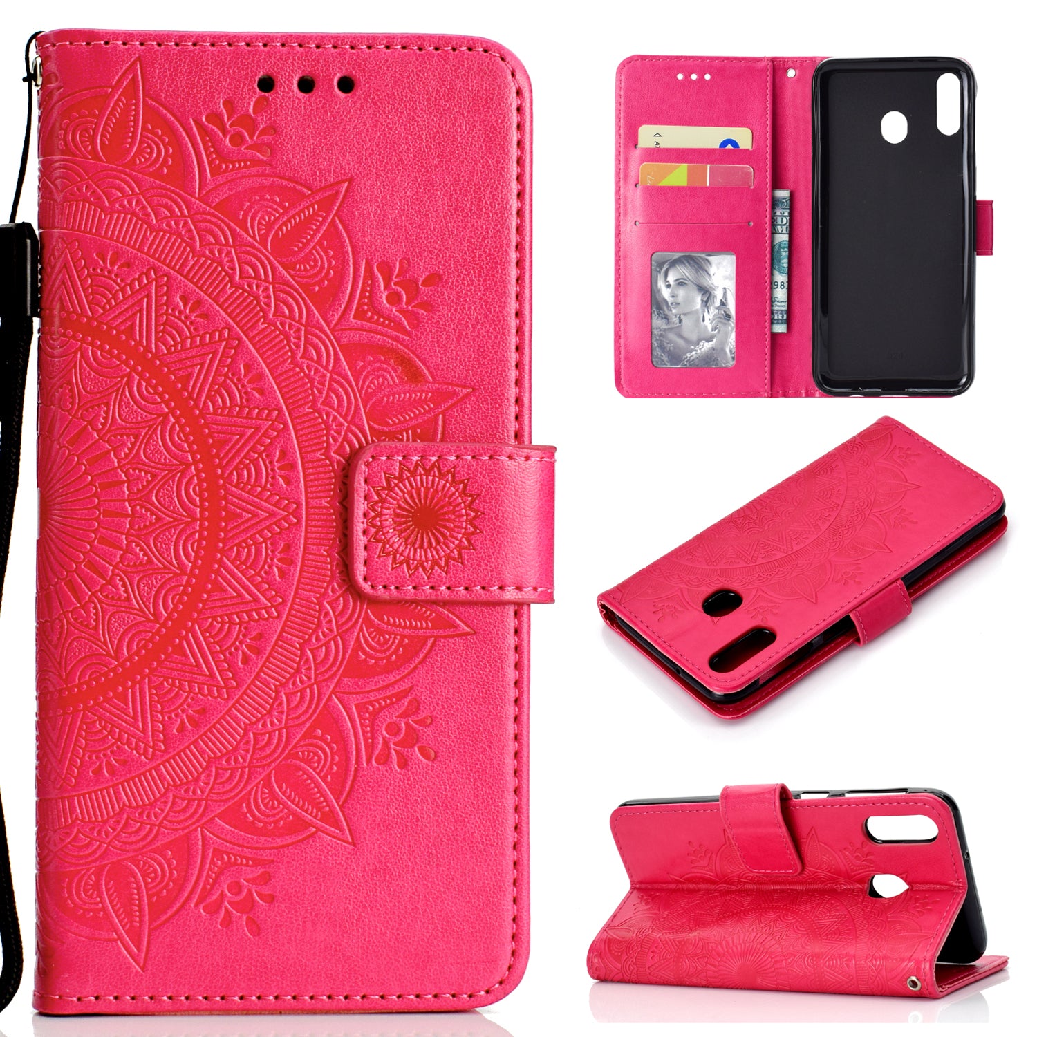 Imprint Flower Leather Wallet Case for Samsung Galaxy M20