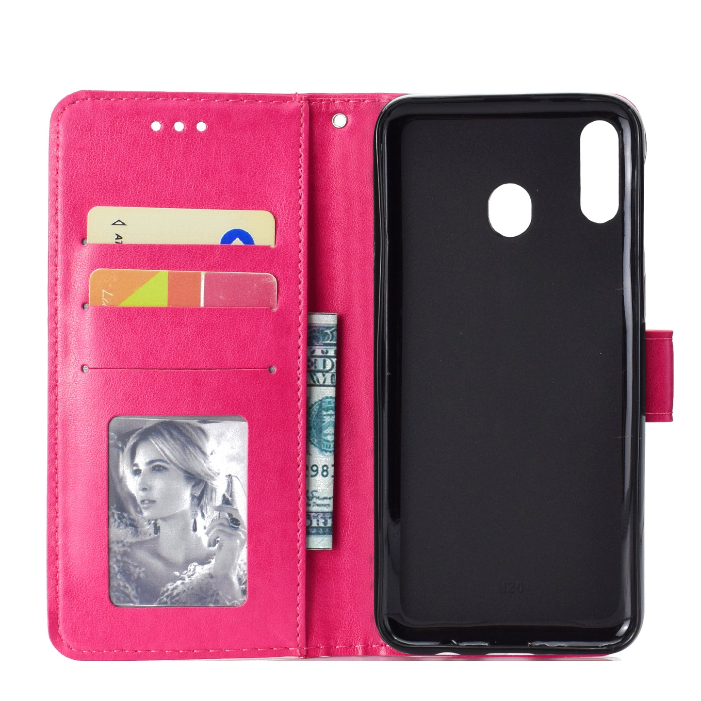 Imprint Flower Leather Wallet Case for Samsung Galaxy M20
