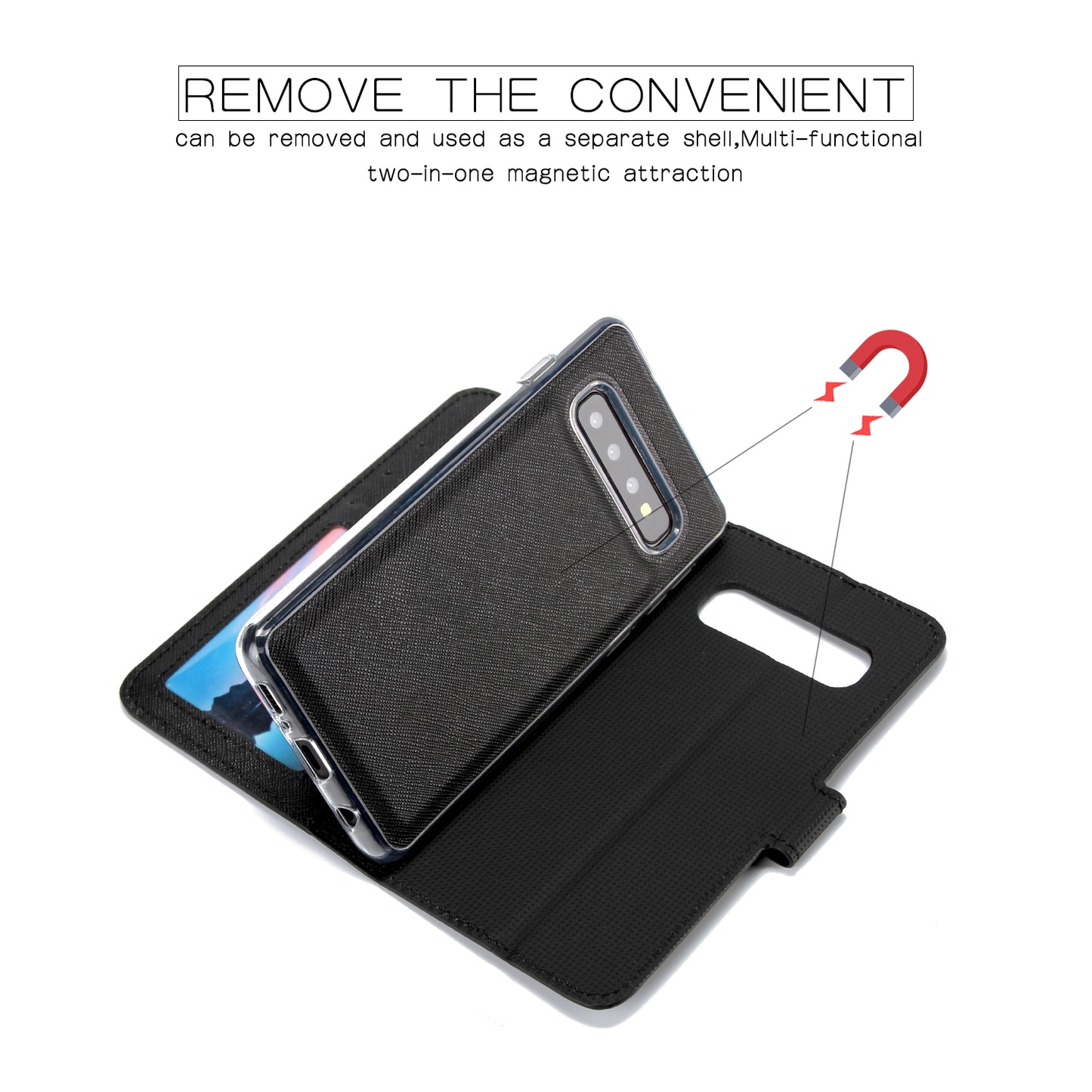Cross Texture Leather Wallet Cover + Removable TPU Back Shell for Samsung Galaxy S10 Plus