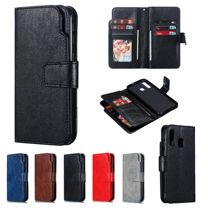 For Samsung Galaxy A40 [9 Card Slots] Crazy Horse Wallet Leather Mobile Case