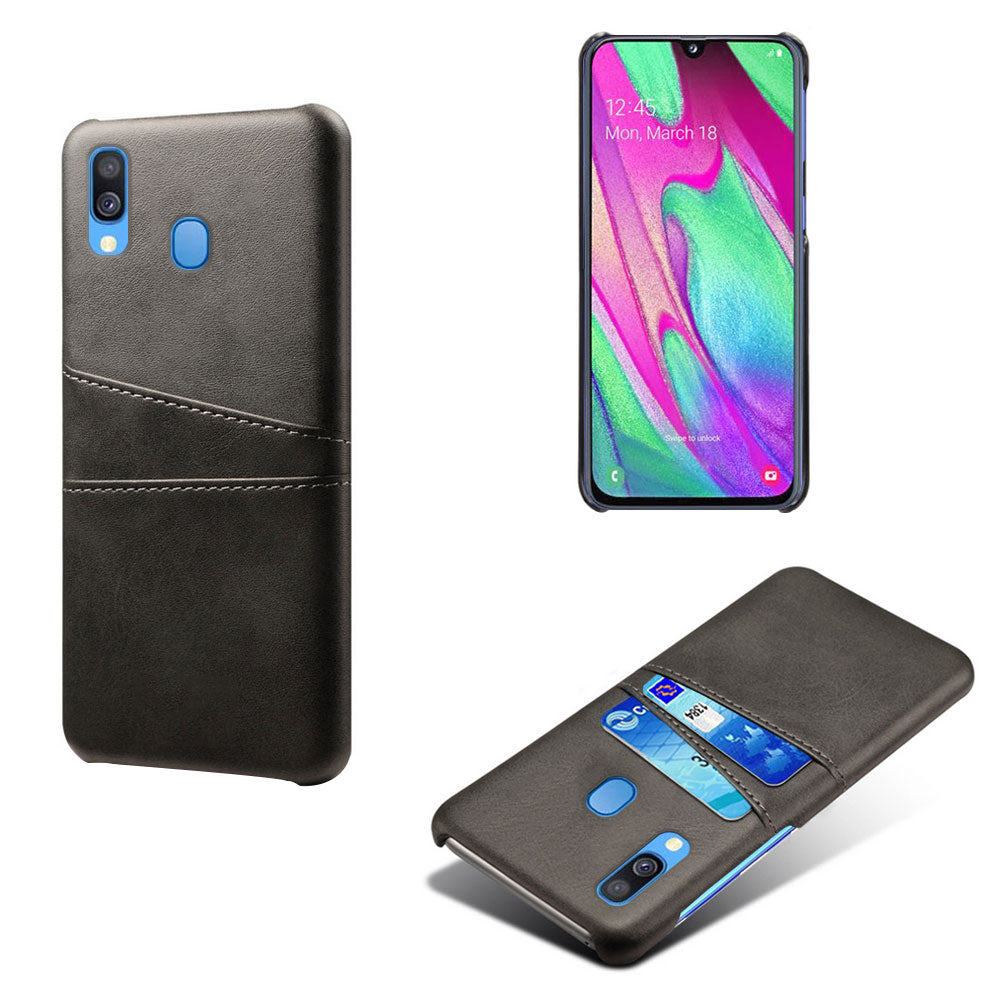 For Samsung Galaxy A40 PU Leather Coated PC Mobile Casing with Dual Card Slots