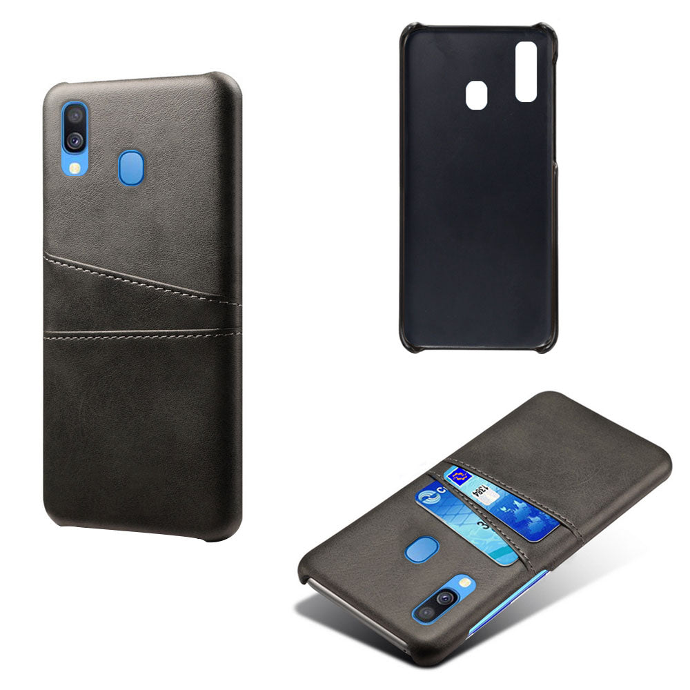 For Samsung Galaxy A40 PU Leather Coated PC Mobile Casing with Dual Card Slots