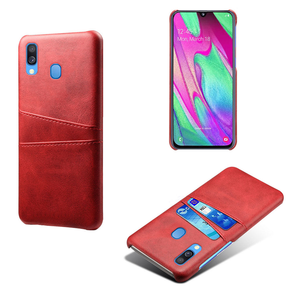 For Samsung Galaxy A40 PU Leather Coated PC Mobile Casing with Dual Card Slots