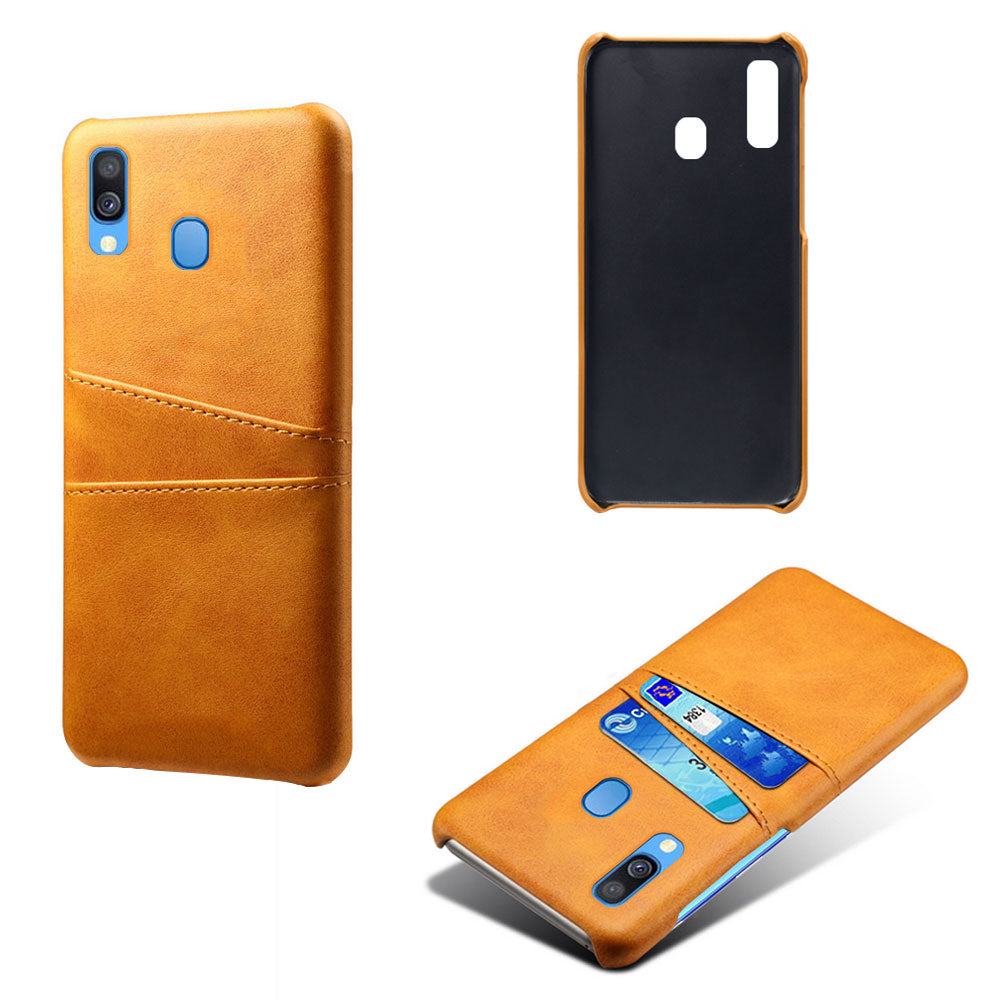 For Samsung Galaxy A40 PU Leather Coated PC Mobile Casing with Dual Card Slots