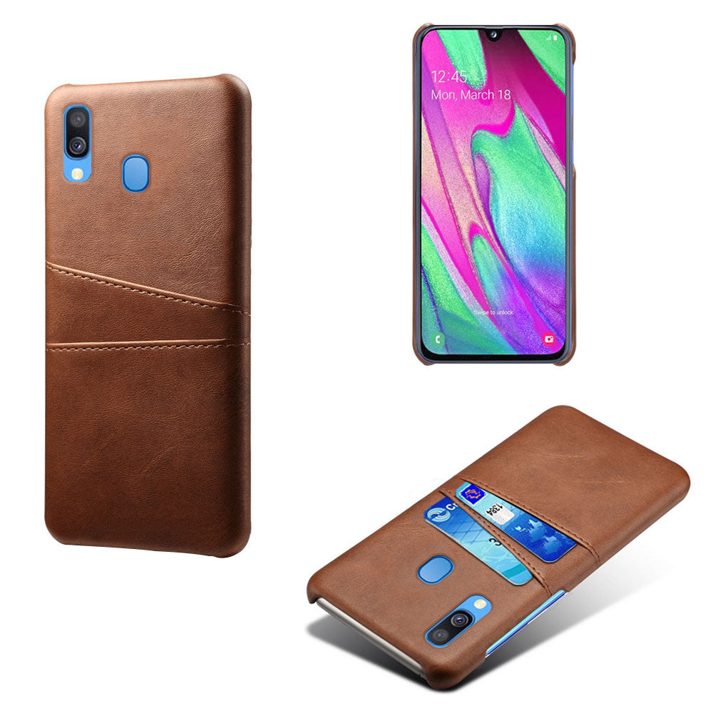 For Samsung Galaxy A40 PU Leather Coated PC Mobile Casing with Dual Card Slots